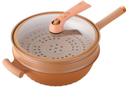Titanium Micro-Pressure Clay Non-Stick Health Cooker, Multifunctional Non-Stick Clay Pressure Cooker with Steamer Basket, 12.5in Clay Wok, Fast Cooking, Easy to Clean