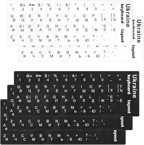 SZKKQKJ Pack of 5 Keyboard Stickers Ukrainian, Ukrainian Replacement Stickers with White Letters, 3 Black 2 White, for Standard Keyboard, Laptop Keyboard