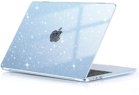 EooCoo Compatible for MacBook Air 13 inch Case M4 M3 M2 2025 2024 2022 Release, A3240 A3113 A2681 with Touch ID, Transparent Plastic Hard Shell Cover Mac 13.6 - Glitter Crystal Blue Sky
