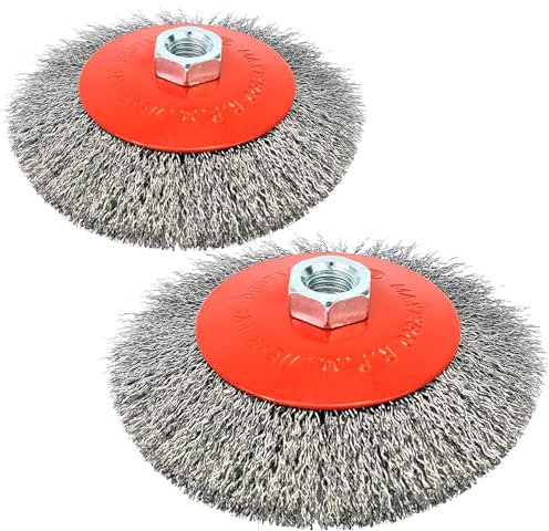 HERO Topfbürsten Satz 2 Stück Kegelbürste Drahtbürste Scheibenbürste 125 mm Drahtbürsten Set Topfbürste Gewinde M14 gewellter Stahldraht Rundbürste Stahlbürste Kegelbürsten für Winkelschleifer Flex
