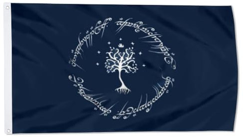 Bandiera degli anelli con albero di Gondor, bandiera bianca con meme di Gondor Moria con temi di destra, 9 x 1,5 m, colore: blu