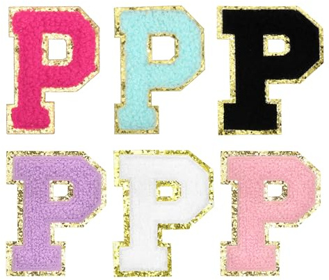 sourcing map Chenille Letter Patches 3.3 Alphabet P Iron on Embroidered Patch Sew on Letter Stickers Applique for Repairing Clothing Jeans Shoes Hats DIY(Multicolored, Pack of 6)