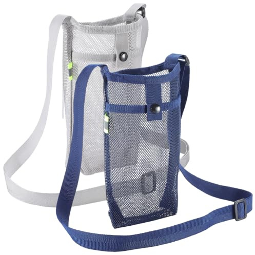 CREATCABIN 2Pcs Water Bottle Holder Carrier with Strap Portable Water Bottle Bag Mesh Light with Adjustable Shoulder Strap Pocket Easy Clean for Hiking Gym Camping Walking Travel 7.9x4.7in Blue Gray