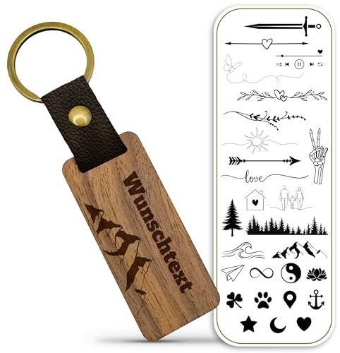 Schlüsselanhänger personalisiert, Walnussholz - Handgemachter Anhänger mit Gravur als individuelles Geschenk (Flach)