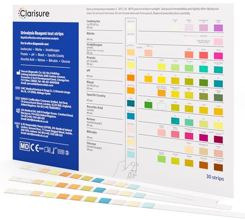 Clarisure Urinalysis Urine Test Strips, 30 Sticks/Dipsticks | 11-Parameter Test