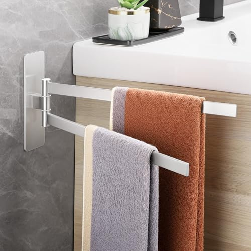 Gsocel Porte-Serviettes de Salle de Bain Double Barre en Acier Inoxydable 304, Porte Serviette Mural Salle de Bain, Adapté pour Serviettes et Essuie-Tout, 39cm, Argentée