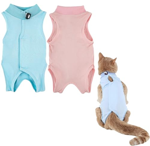2 Stück Katzenbody Nach Op Kastration,Weicher Body Katze Nach Op,Halskrausen-Alternativen Katzen Body,Heilungsanzug für Katzen Operation Anti-leckende Nach Der Operation Tragen(M)