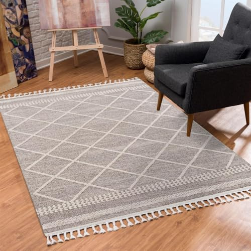 carpet city Teppich Wohnzimmer 120x170 cm - Braun, Mocca - Kurzflorteppich Modern Raute-Muster mit Fransen, Kettfäden - Teppiche für Schlafzimmer, Esszimmer