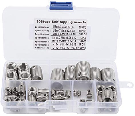 Gearwell Gewindeeinsatz-Set, 58-teilig, selbstschneidende Gewindeeinsätze aus Edelstahl und Gewindereparaturset, Innengewindeverstärkung für abisolierte Löcher