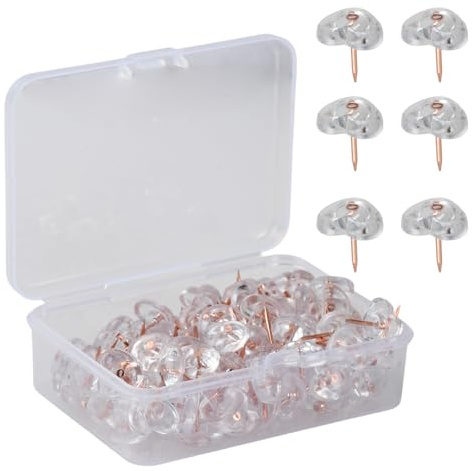 100 Pezzi Puntine Cuore Scatola, Testa Cuore Trasparente, Corpo Oro Rosa, Riutilizzabile, Adatte Per Casa, Ufficio E Scuola