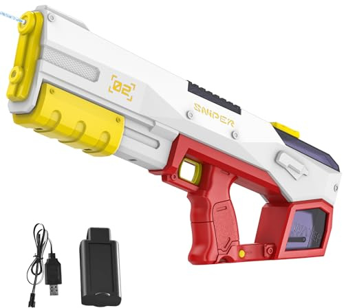 IERAKOR Elektrische Wasserpistole mit automatischer Wasseraufnahme, Rot | 450 ml Wasserspritzpistole, 8 m Reichweite, Auto/Manuell-Modus, für Kinder und Erwachsene, Sommer, Pool, Strand und Garten