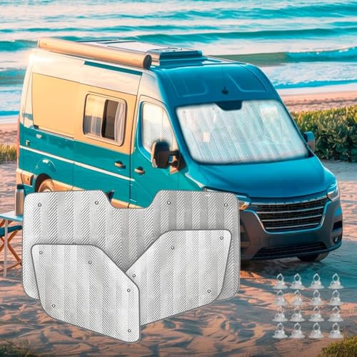 MJS Lot de 3 housses thermiques internes pour pare-brise et fenêtre compatibles avec Renault Master IV 2024-2026 (3 pièces) pour fenêtre de camping-car, pare-soleil thermique pour l'hiver