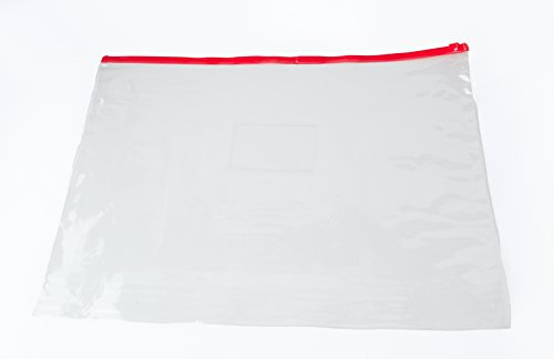 Pack of 12 A3 Red Zip Zippy Bags - Document Clear Plastic Transparent Storage Wallet