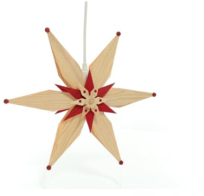 Rudolphs Schatzkiste Fensterschmuck Kieferstern doppelt EL. Beleuchtet Mitte mit Stern Rot BxHxT=34x34x10cm NEU Fensterbild Spanbaum Adventsstern Holz Seiffen Erzgebirge Stern Linde Fensterdeko