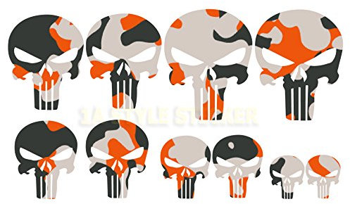 10 Aufkleber Skull Totenschädel Devil 666 tarn look Punsch Sticker grau Orange Motorradaufkleber Helm