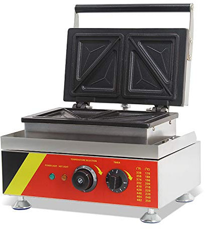 CGOLDENWALL NP-534 Commercial Sandwich Toaster for 4 Slices of Sandwiches/Sandwich Machine/Commercial Bread Maker with Non-Stick Plates- Temperature Control- 125x125x24mm Bread Size- 1.5KW (220V)