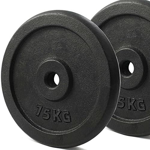 KK Cast iron Weight Plate Set For 1 Inch Barbell Bar Dumbbells Weight Disc Pair. 2 x 2.5kg, 5kg or 10kg Barbell Weight Plates. Dumbbell Plates for Home or Gym Training or Weightlifting. (2 X 15KG)