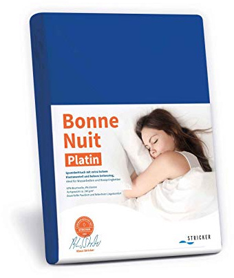 STRICKER Bonne Nuit Platin Spannbetttuch Baumwolle Stretch 240 g/m²- Steghöhe bis 40 cm Bettlaken für Boxspringbetten Wasserbetten - Größe 180x200-200x240 cm Marine