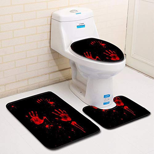 FeiliandaJJ 3pcs Badematten Set,Bad Teppiche Set Terror Blut Handabdruck rutschfest Waschbar Polyester Badgarnitur Badezimmer Matte Set Dusch Vorleger Teppich für Badezimmer Toilet (H)