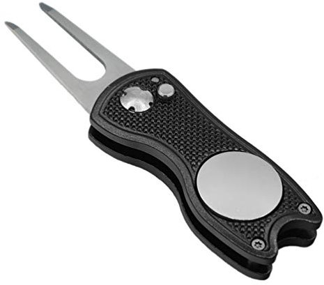 Golf Divot Repair Tool with Pop-up Button & Magnetic Ball Marker Pitch Mark, Lightweight, Portable, Mini Divot Repair Tool, Best Choice for Professional Golfers (Black(104))