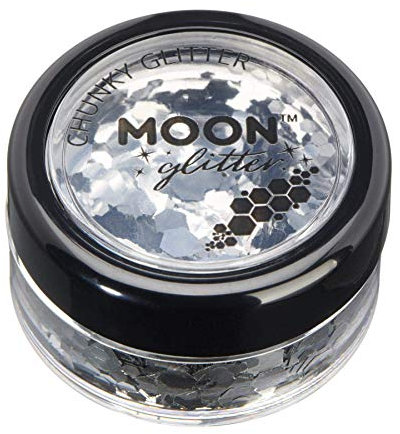 Classic Chunky Glitter by Moon Glitter - Silver - Cosmetic Festival Makeup Glitter for Face, Body, Nails, Hair, Lips - 3g