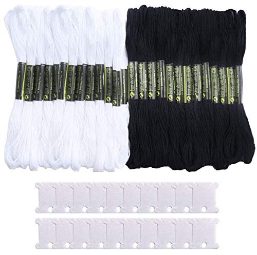 YZNlife 24 Stück Nähgarne Schwarz Weiß Embroidery Threads, per 8M Stickgarn Kreuzstich Fäden, Baumwollgarn Stickereimaschine mit 20 Pcs Garnspule zum Stricken, Kreuzstichprojekt, Freundschaftsbänder