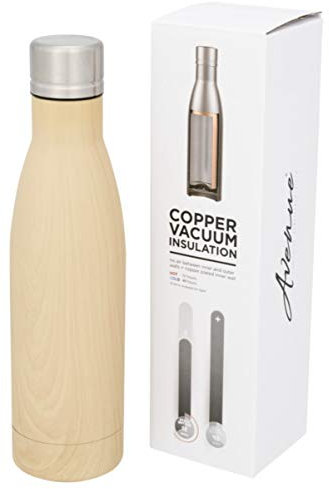 Schmalz® Isolierflasche VASA 500 ml vakuumisolierte Trinkflasche aus Kupfer Edelstahl mit Kupferisolierung auslaufsicher BPA-Frei (Holz-Optik, ohne Gravur)
