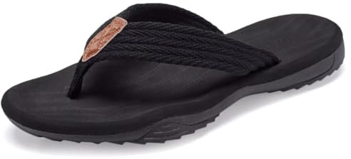 JUNSHIDE Men's Flip Flops Comfortable Thong Sandals Indoor and Outdoor Beach Shoes (Black 11)