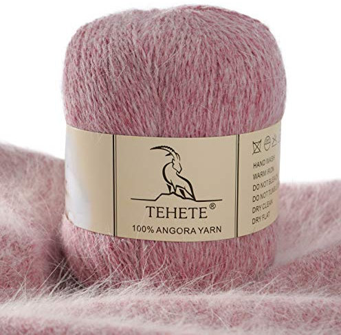 TEHETE 100% Angorawolle Garn zum Stricken, Häkelgarn 38 Farben 325 Merter 50g 2-fädig je Knäuel,weich und leicht,Rosa Weiß,861