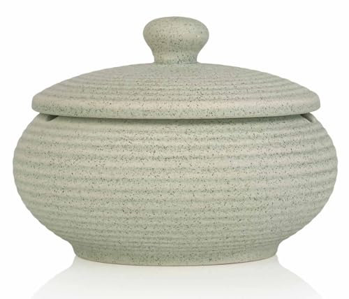 Ceramic Ashtray with Lid - Windproof Design for Indoor Outdoor Use, Vintage Style Decoration for Home, Office, Bar, Cafe, Hotel (Light Green)