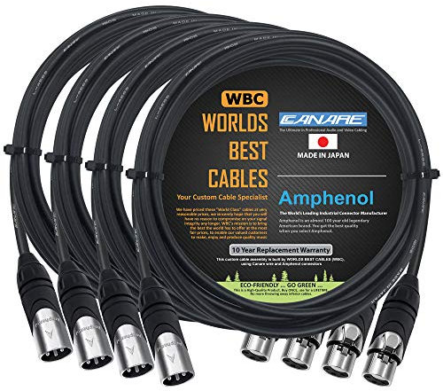 4 Units - 4 Meter - Canare L-4E6S, Star Quad Balanced Male to Female Microphone Cables with Amphenol AX3M & AX3F Silver XLR Connectors - Custom Made by WORLDS BEST CABLES