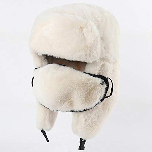 Russen Mütze Herren Winter Thermal Bomber Hüte Frauen Männer Sowjetarmee Militärabzeichen Russland Hut Ohrenklappe Schneekappen-Beige_Weiß