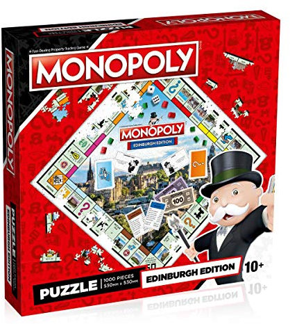 Winning Moves Edinburgh Monopoly 1000 Piece Jigsaw Puzzle Game, piece together Arthur’s Seat to Edinburgh Zoo, Princes Street Gardens and the legendary Edinburgh Castle, gift for ages 10 plus