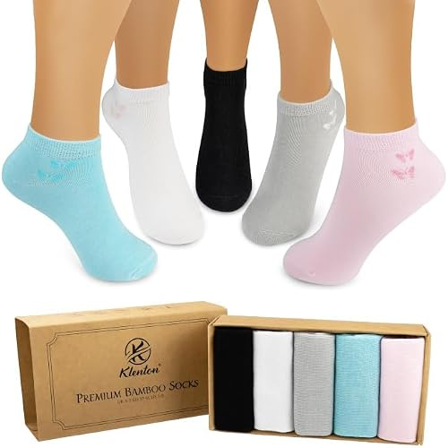 Klenton Bamboo Trainer Socquettes, Chaussettes Courtes Sneaker en Bambou pour Femmes, Tissu Naturel Doux et Respirant Soquettes avec coutures lisses, 5 Paires, Taille 37-41
