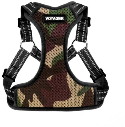 Voyager Verstellbares Hundegeschirr mit Reflektorstreifen by Best Pet Supplies - Strapazierfähige Ganzkörperweste ohne Zugkraft mit Leinen-D-Ring, atmungsaktiv, Armee, size XS