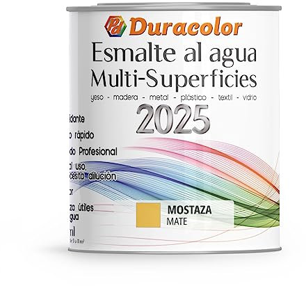 Esmalte al Agua Multi Superficie - Color Mate Mostaza - 750 ml - Acabado Mate - Sin Olor - Resistente a Golpes, Roces y Manchas - Antioxidante - Rápido Secado - Duracolor