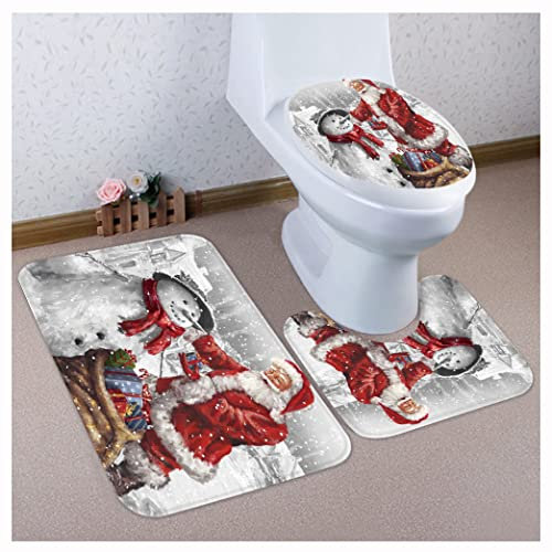 OttoBen Weihnachts Badematten Set 3 Teilig 3D Drucken Badezimmer Fußmatte Garnitur rutschfeste Badteppich Stand WC Badvorleger Toilet Mat Teppich 8# 40*60cm+40*50cm+38*43cm