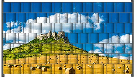 Wallario Zaun Sichtschutz Windschutz für EIN- und Doppelstabmattenzäune in der Größe Breite 2,50m x Höhe 1,40m, Motiv: Alte Burg über Feldern