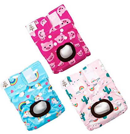 CuteBone 3er-Pack Waschbare Hundewindeln für Damen, wasserdichte Welpenhosen, Valentinstag, Rosenkollektion für Hündchen in der Hitzeperiode D31M-DE