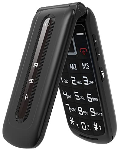 uleway Teléfono Móvil para Personas Mayores con Tapa, Senior Móvil de Teclas Grandes, Pantalla de 2,4 Pulgadas, Botón SOS, Linterna, Cámara, Fácil de Usar para Ancianos (Negro, Sin Cuna de Carga)