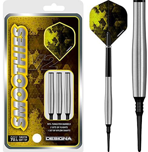 DESIGNA DARTS Smoothies V2 | 90% Wolfram Barrel Soft Tip Dart-Set mit Schäften und Flights, M3, 19 g (D9006)