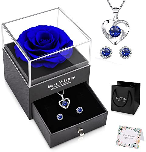 Rosa Eterna Stabilizzata Vera blu regali san valentino regalo per lui lei Rosa Reale Conservata Eterna con Orecchini Collana Rosa Eterna Rossa idee regalo natale donna mamma nonna amica coppia