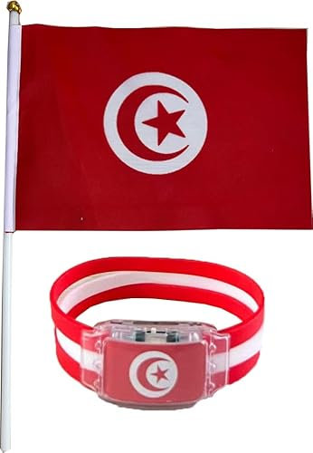 Coupe du Monde - Bracelet lumineux et drapeau miniature aux couleurs de la Tunisie