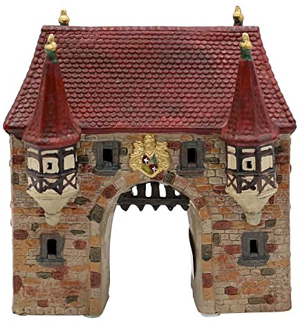 Dekohelden24 Windlicht Stadttor aus Porzellan mit Beleuchtung, L/B/H ca. 18 x 17 x 19 cm