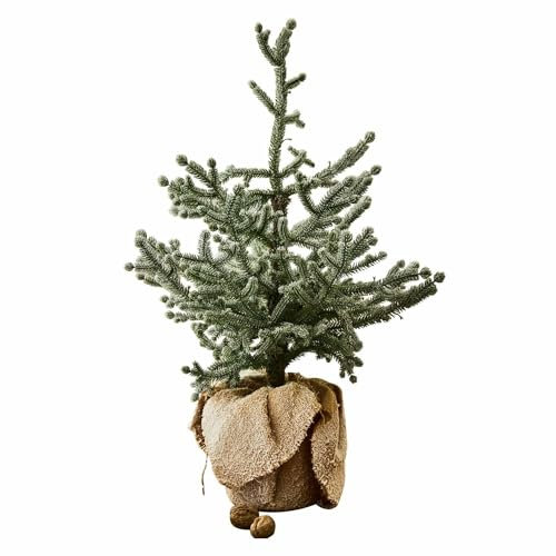 Loberon Deko-Baum Glenda, Weihnachtsbaum im Jutesack, Weihnachtsdeko, immergrün und pflegeleicht, Polyethylen, Zement, Jute, H/Ø ca. 70/46 cm, grün
