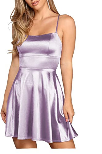KURFACE Vestidos de regreso a casa, con tirantes delgados, de satén, para cóctel, graduación, graduación, graduación, graduación, para adolescentes con bolsillo, Lila, 48
