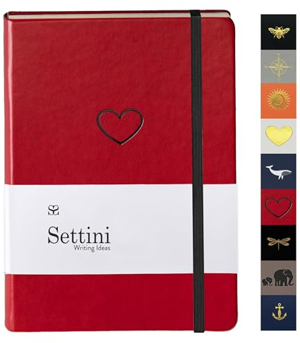 SETTINI® Notizbuch, liniert, veganes Leder, A5, 192 Seiten, rotes Herz | Veganes Leder, flach legen, 192 Seiten, liniert, A5, Journal für Frauen, Hardcover Notizbuch, Geschenk
