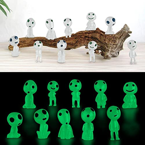AIBAOBAO 10 Stück Prinzessin Mononoke Figur Waldgeister, leuchten im Dunkeln, Gartendekoration, Miniatur Mononoke leuchtende Baumelelfen Gartenarbeit, Topfdekoration, Halloween gartendeko