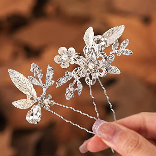 Ushiny Lot de 2 épingles à cheveux en forme de fleur pour mariage Argenté