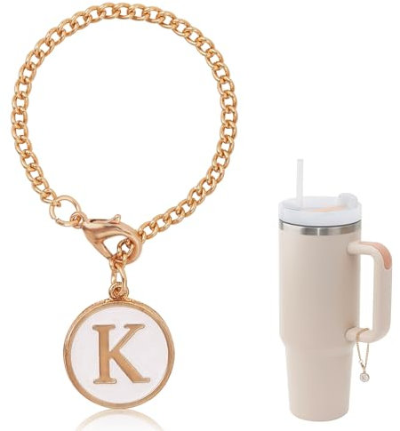 Ekarley Letter Charm Accessories For Stanley Cup,Gold Initial Chain Water Bottle Name Id Charms for Tumbler,Yeti, Simple Modern Cups Handle, K, Aluminum, No Gemstone